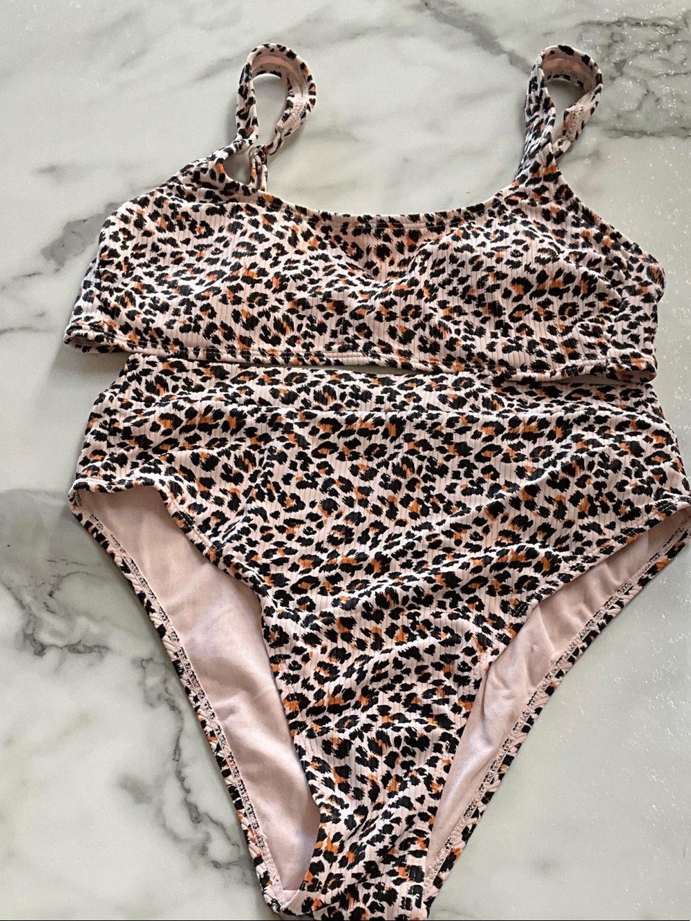 Leopard Print Two-Piece Swim Set - Pink